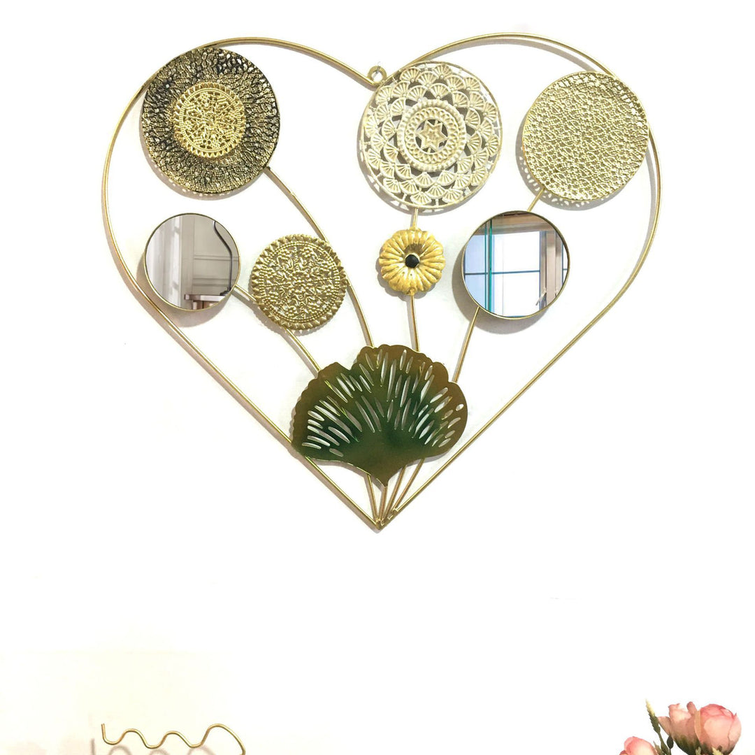 Decorative Metal Wall Art with Tropical Leaf and Mirror Design Bowlift