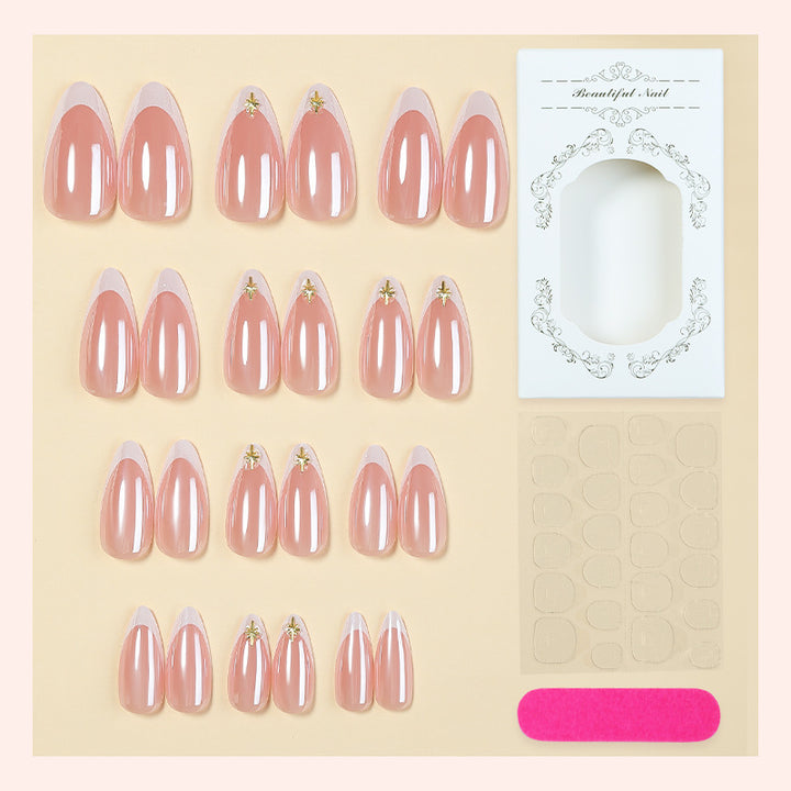 Elegant Press-On Nail Set with Decorative Gold Accents Bowlift