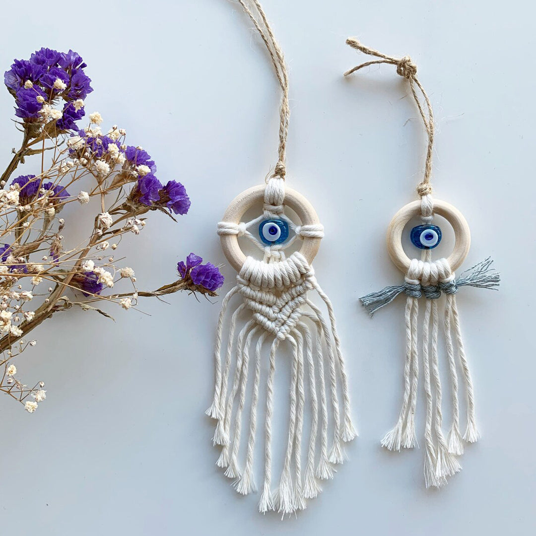Decorative Macrame Wall Hanging with Evil Eye Design Bowlift