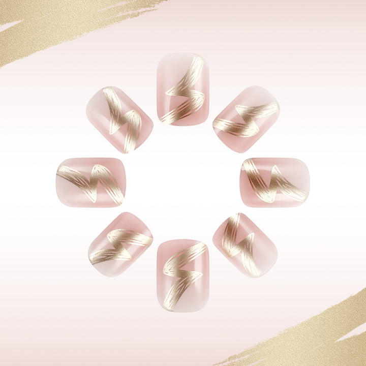 Elegant French Tip Press-On Nails with Gold Accents Bowlift