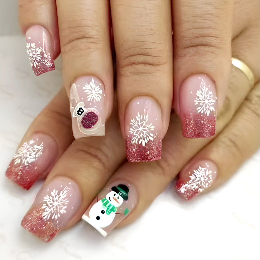 Artistic Winter-Themed Press-On Nail Art Bowlift