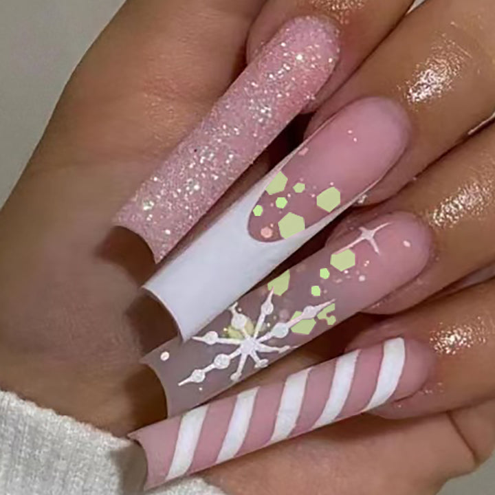 Festive Glittery Press-On Nails Bowlift
