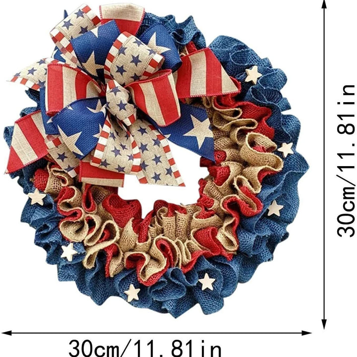 Unisex nan patriotic burlap wreath with layered ruffled Americana bow Bowlift