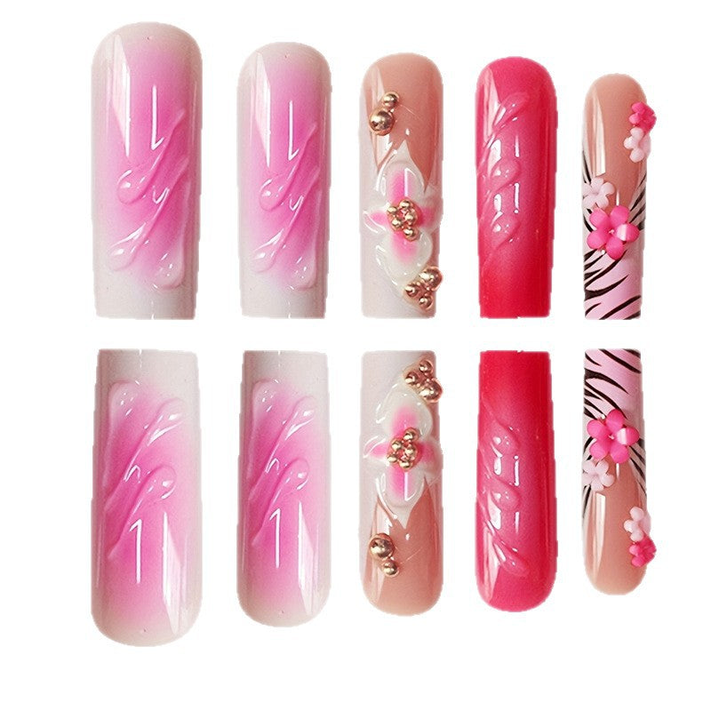 Decorative Floral Press-On Nail Extensions Bowlift