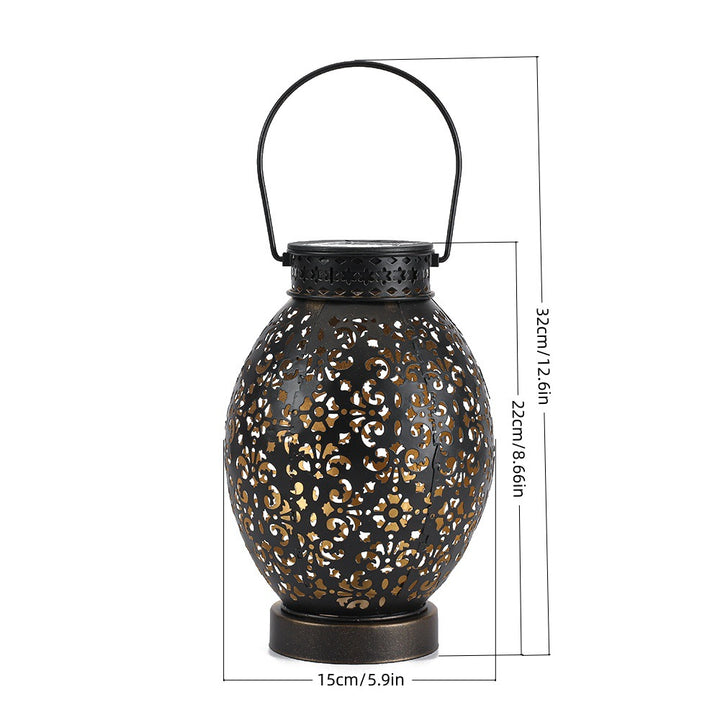 Moroccan-Style Cutwork Metal Candle Lantern with Hanging Handle Bowlift