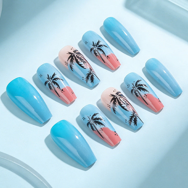 Artistic Tropical Island Press-On Nail Art Bowlift