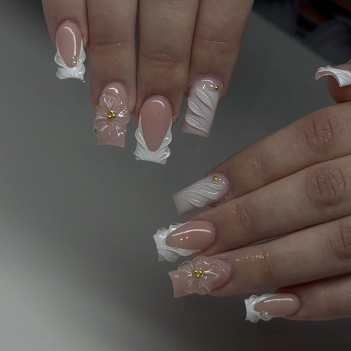 Elegant Floral 3D Acrylic Nail Art Bowlift