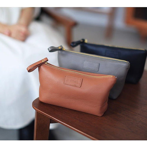 Textured Leather Zip Cosmetic Pouch Bowlift