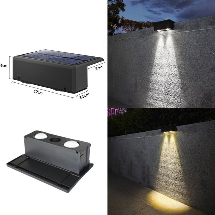 Outdoor Solar RGB Dual-Beam Wall Light With Integrated Photovoltaic Panel And Weather-Resistant Mounting Base Bowlift