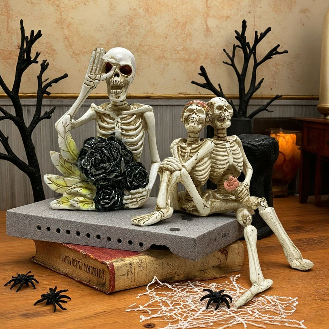 Stylish skeleton figure with top hat and black rose Bowlift