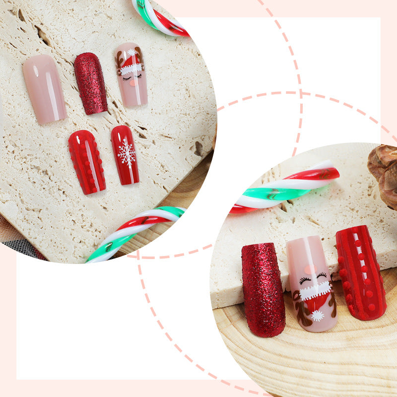 Festive Holiday-Themed Press-On Nail Art Set Bowlift