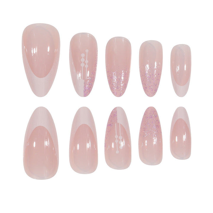 Elegant Stiletto Press-On Nails with Artistic French Tip Bowlift
