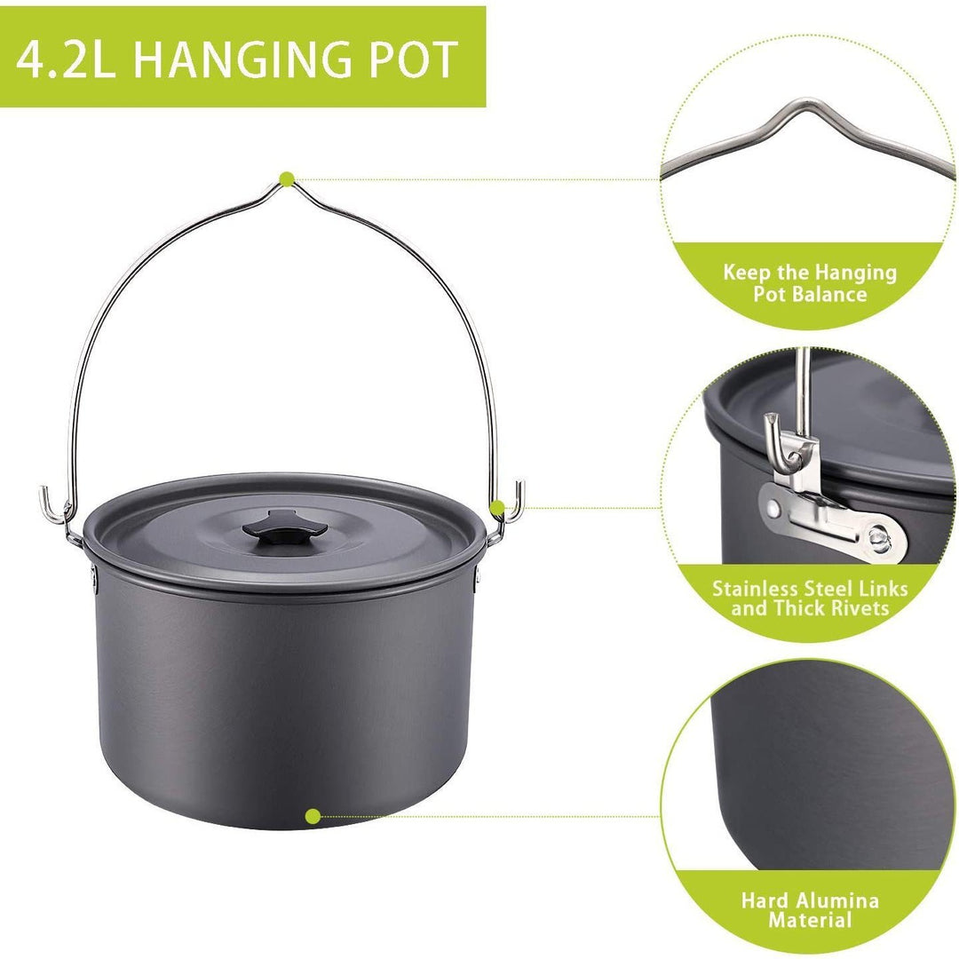 ultralight anodized aluminum camping cookware set with folding-handle kettle nesting pot and compact utensil kit Bowlift