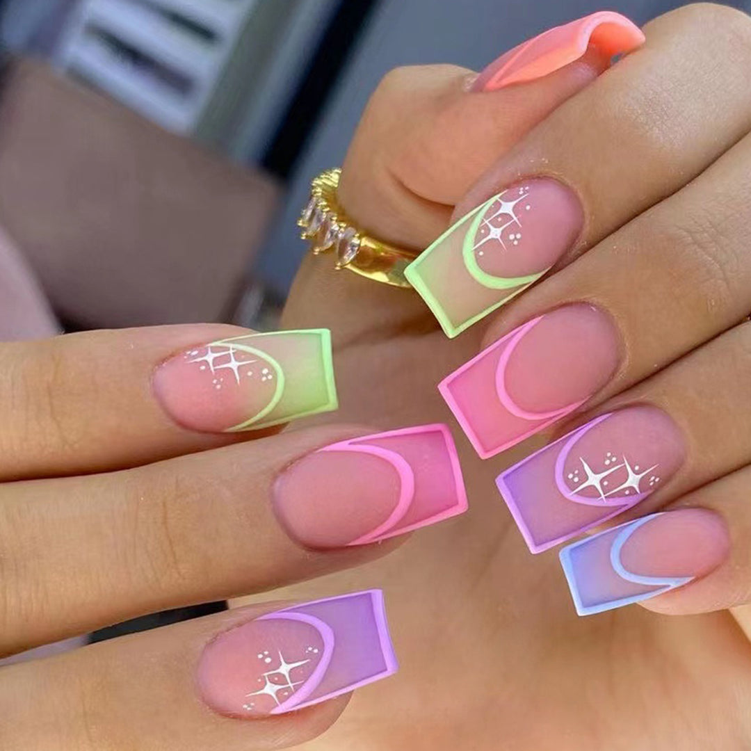 Artful nail extensions in modern design with geometric decorations Bowlift
