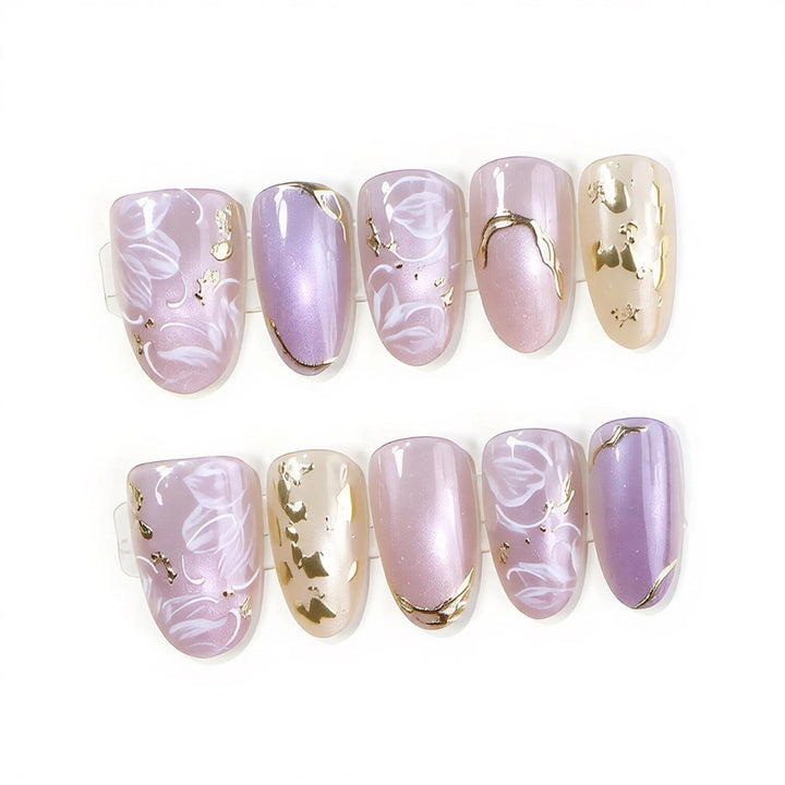 Floral and Metallic Press-On Nail Art Bowlift