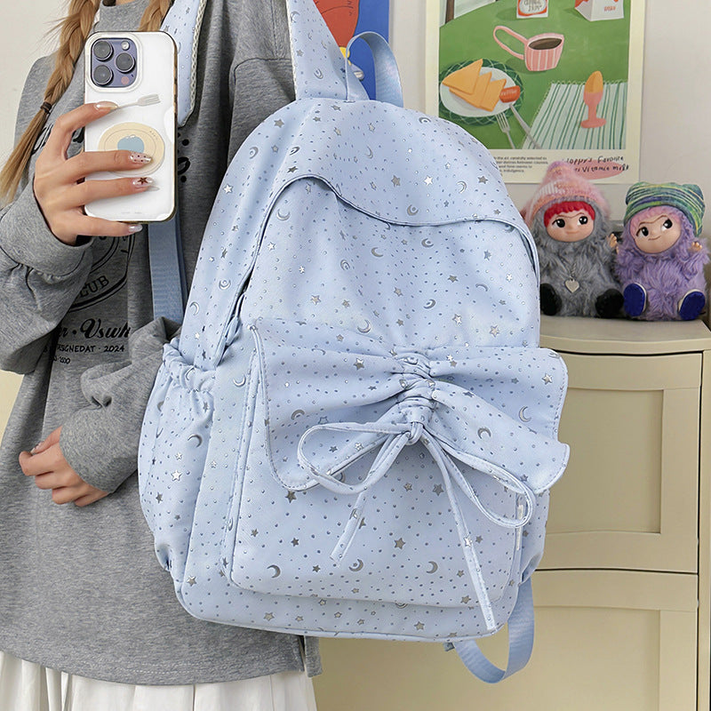 Starry Print Bow-Detail Backpack Bowlift