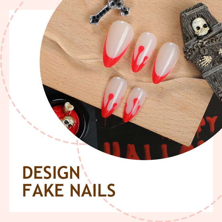 Acrylic nail set with creative red-white lacquer design Bowlift