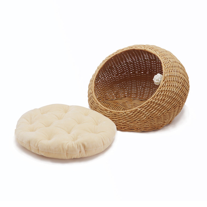 Cozy cat bed made of woven natural material Bowlift