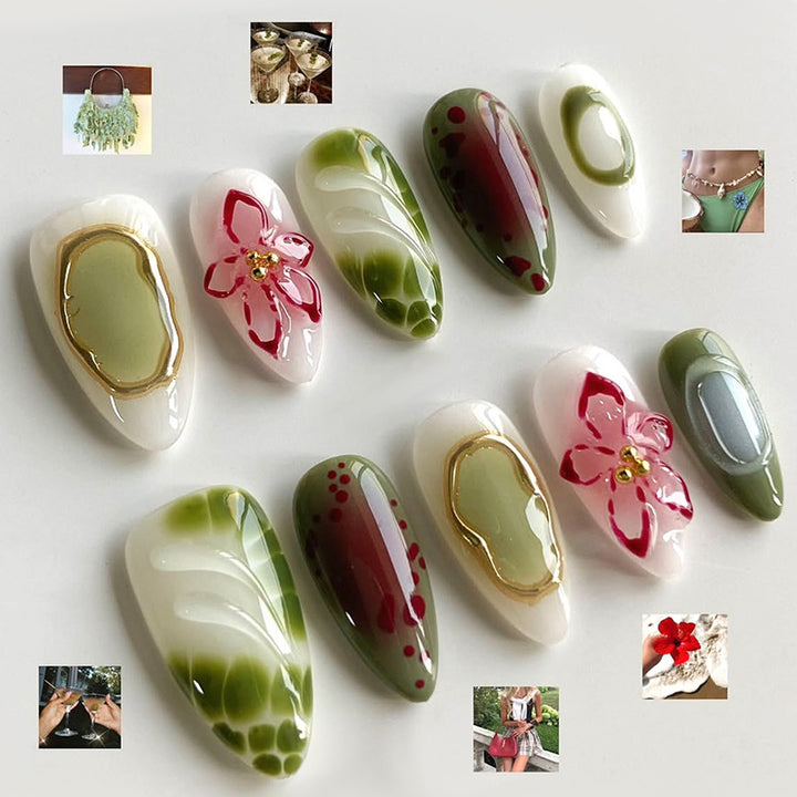 Nail art set with elegant floral and golden accents Bowlift