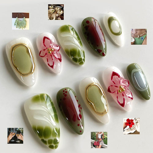 Nail art set with elegant floral and golden accents Bowlift