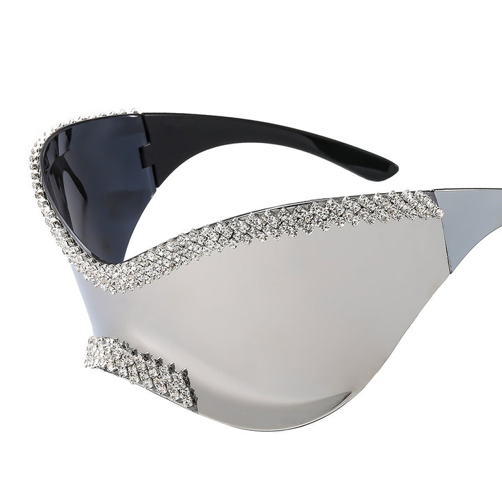 Women's Glamorous High-Gloss Sunglasses with Crystal Frame Bowlift