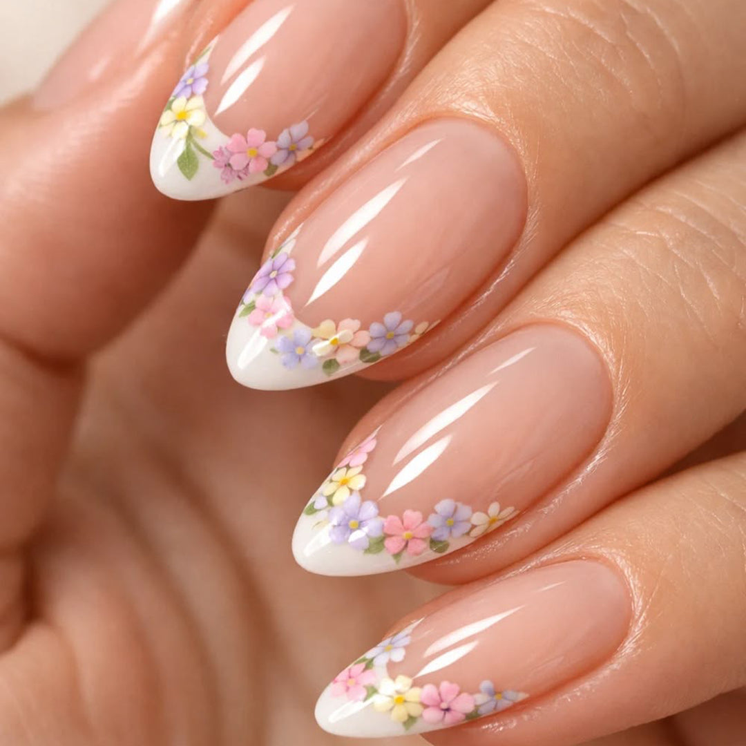 Stylish stiletto nails with floral design Bowlift