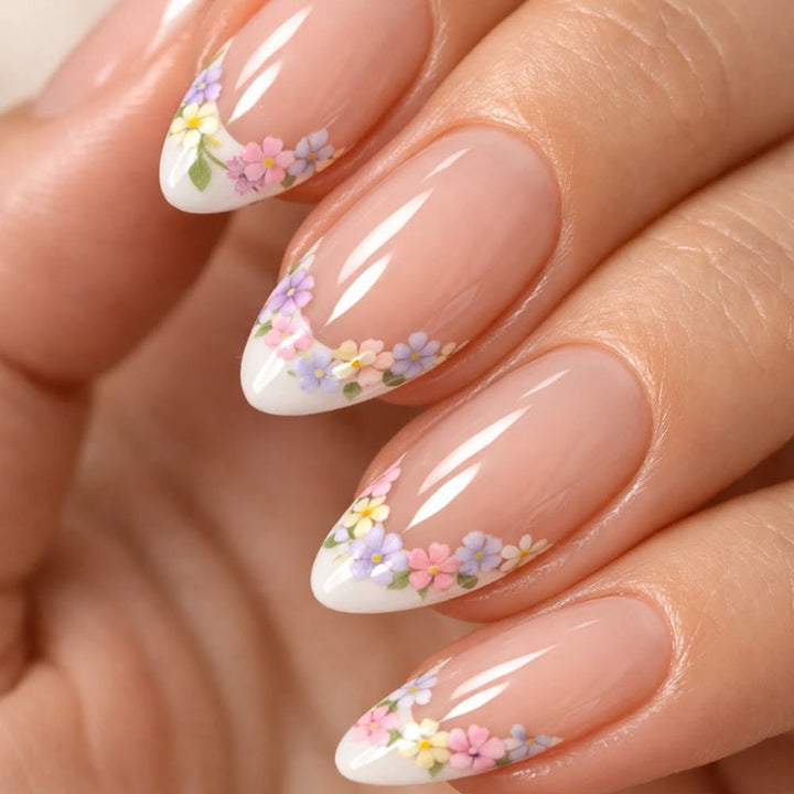 Stylish stiletto nails with floral design Bowlift