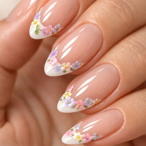 Stylish stiletto nails with floral design Bowlift