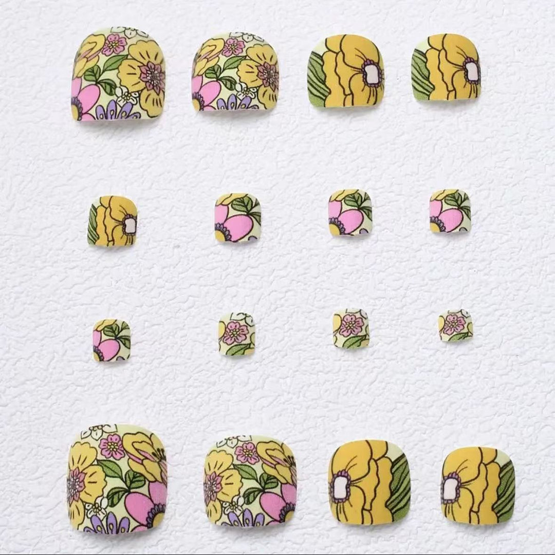 Artificial Nail Set with Colorful Flower Design Bowlift