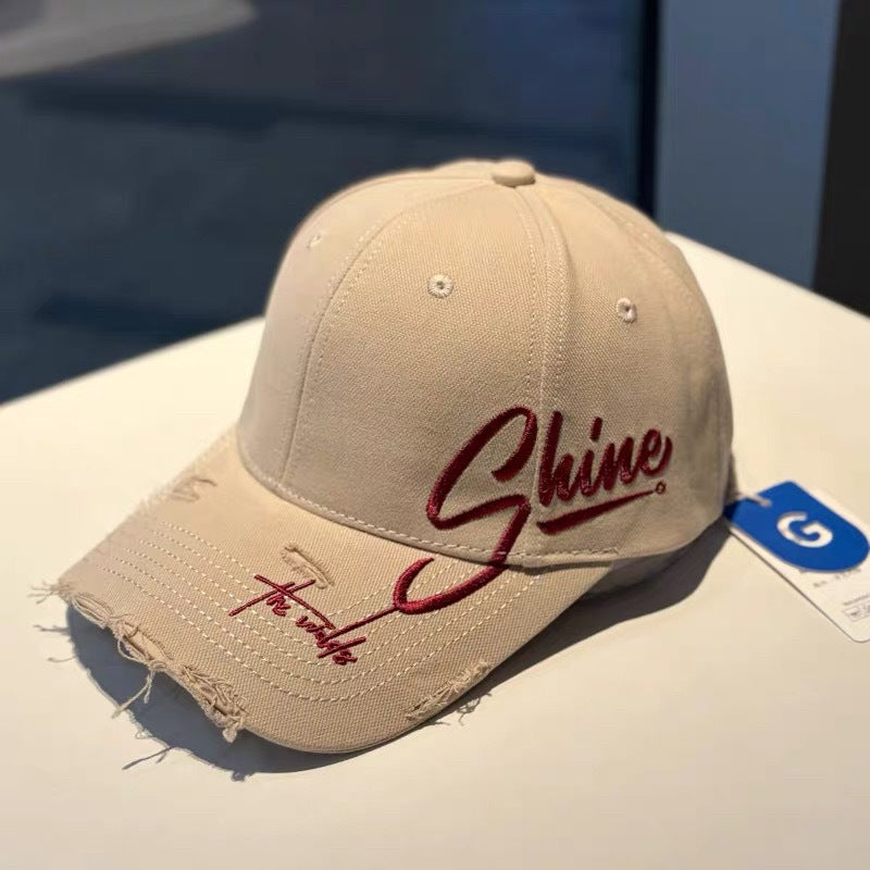 Distressed Cotton Baseball Cap with Inspirational Quote