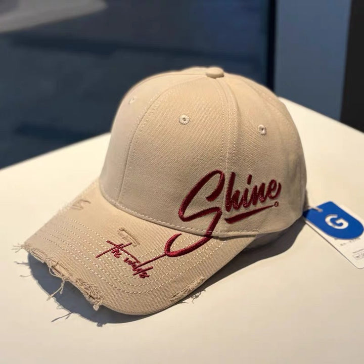 Distressed Cotton Baseball Cap with Inspirational Quote