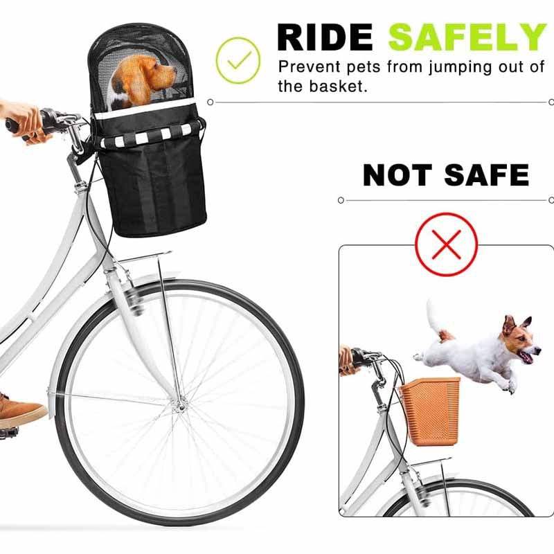 front-mounted pet bike basket with breathable mesh canopy reflective trim and secure strap system Bowlift