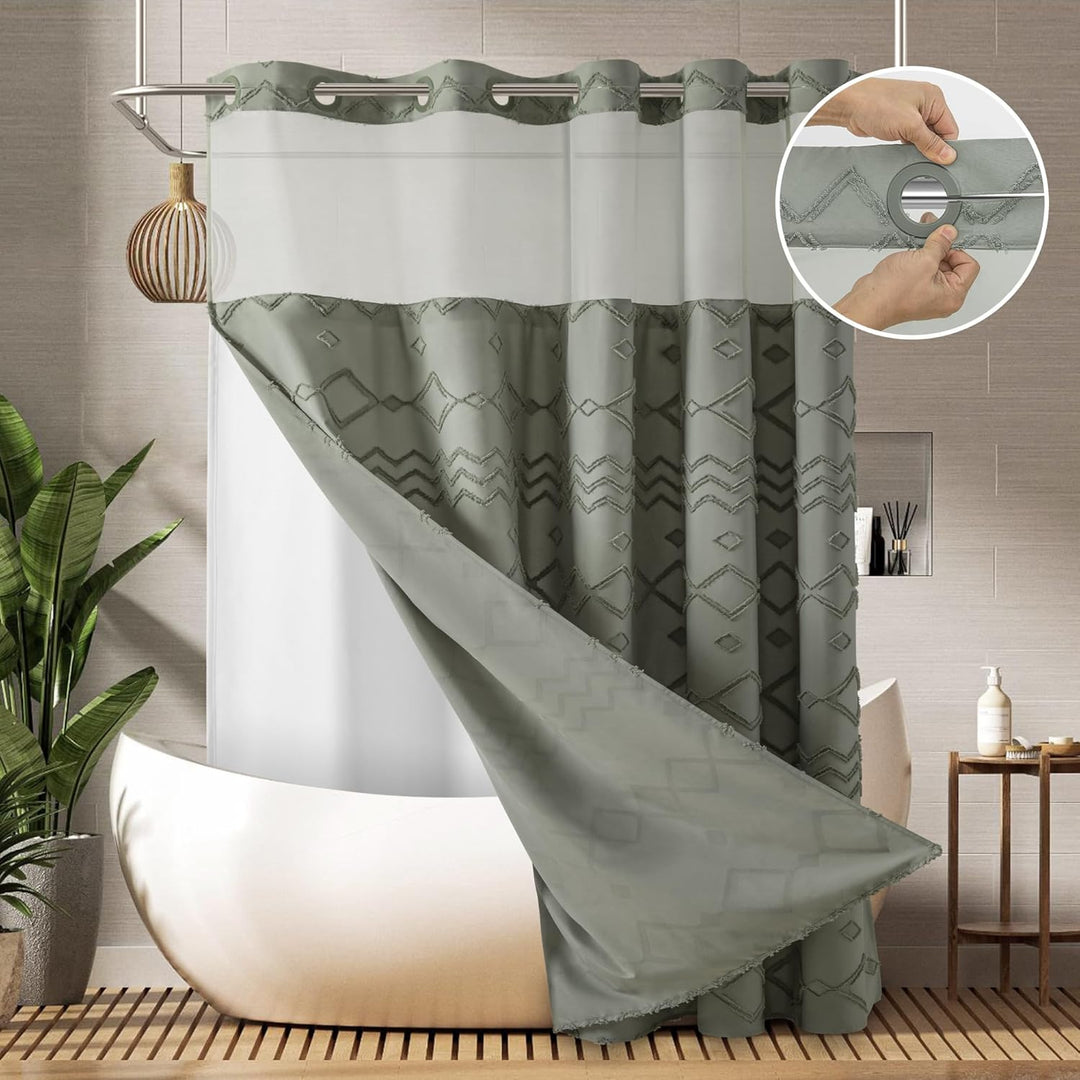 Textured Geometric Design Shower Curtain Bowlift
