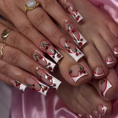 Decorative Cherry-Themed Press-On Nails Bowlift