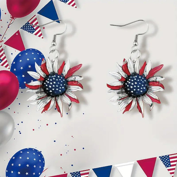 Ladies nan handmade sunflower earrings in star banner design Bowlift
