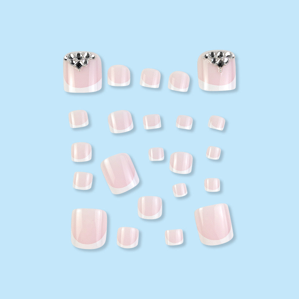 Nail art set with elegant French tips and sparkling rhinestone details Bowlift