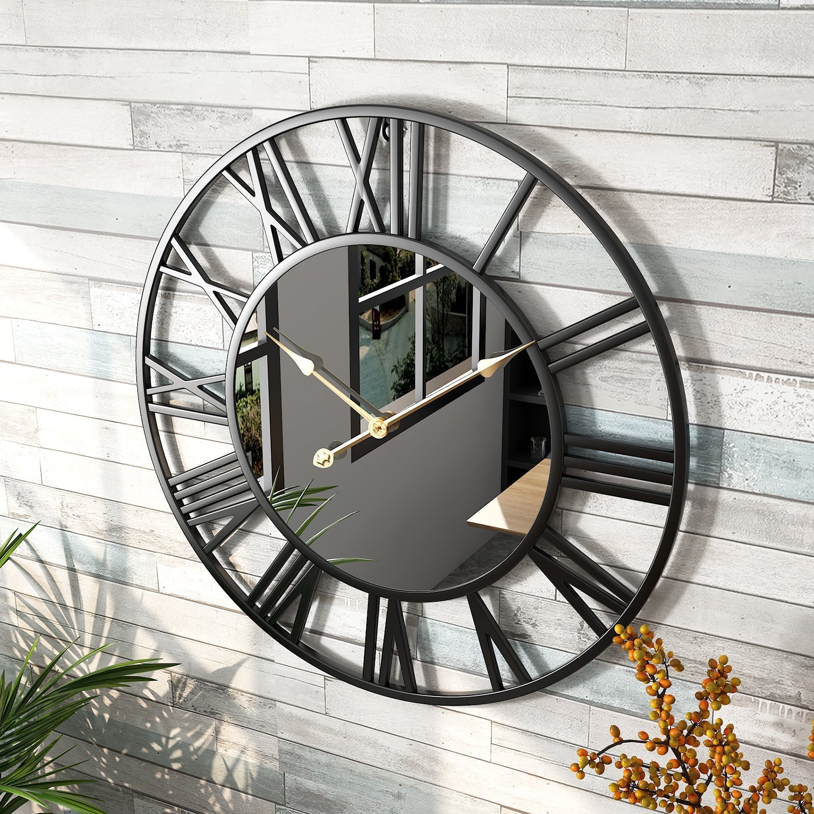 BowLift | Metal Vintage Large Size Wall Clock with Mirror 39cm