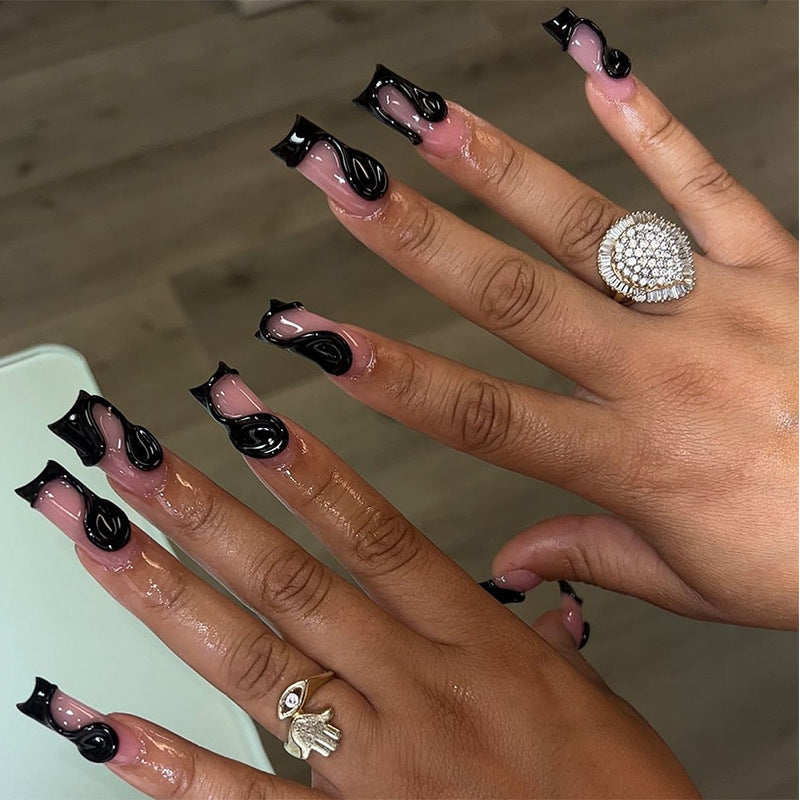 Artistic Gel Press-On Nail Set with Dripping Design Bowlift