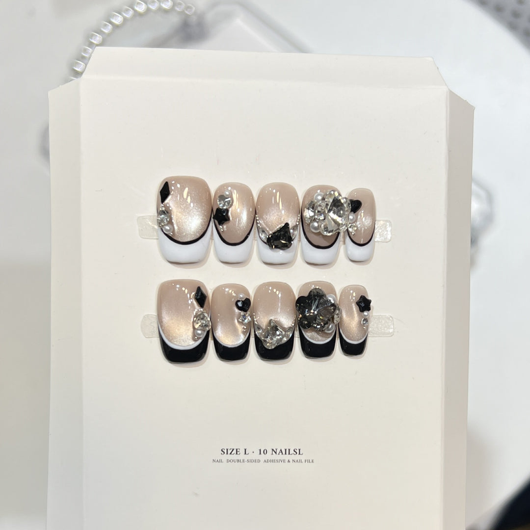 Decorative Press-On Nails with Elegant Gemstone Accents Bowlift