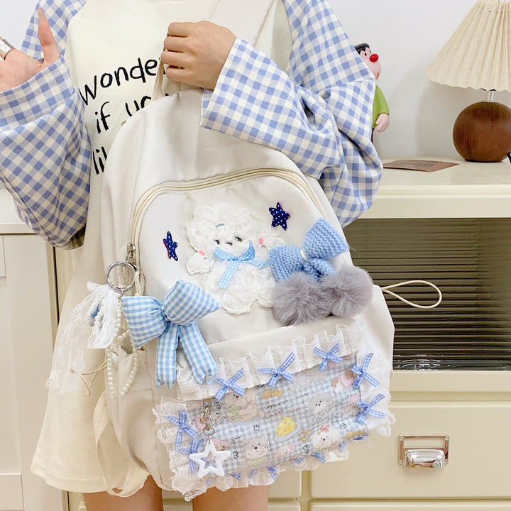 Backpack with Playful Appliqués and Multifunctional Compartments Bowlift
