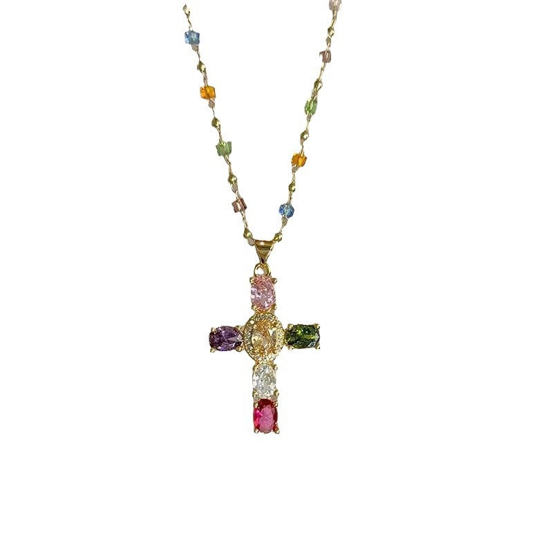 Creative Beaded Cross Necklace Bowlift