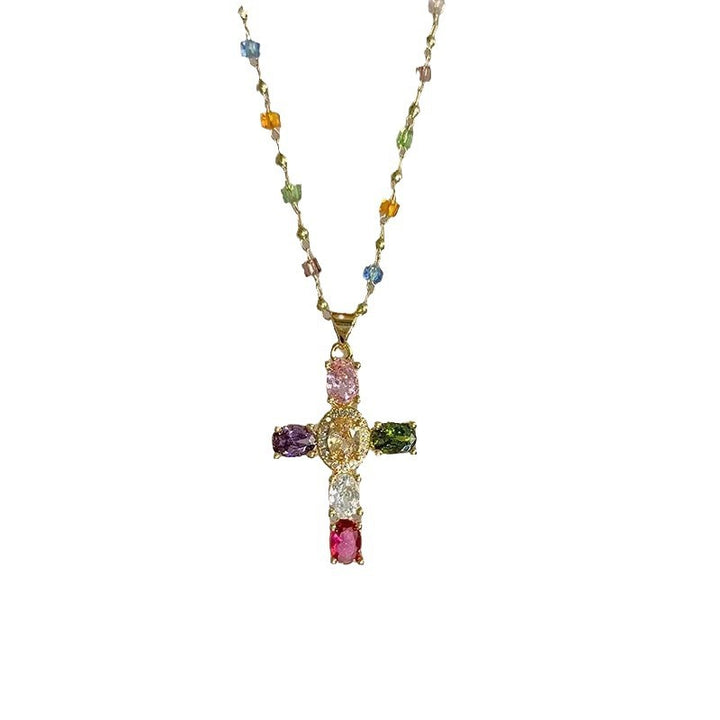 Creative Beaded Cross Necklace Bowlift