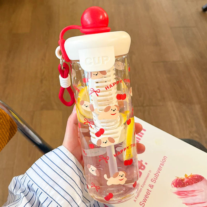 Kawaii Silicone-Topped Reusable Water Bottle with Carry Strap and Cute Dessert Print Bowlift