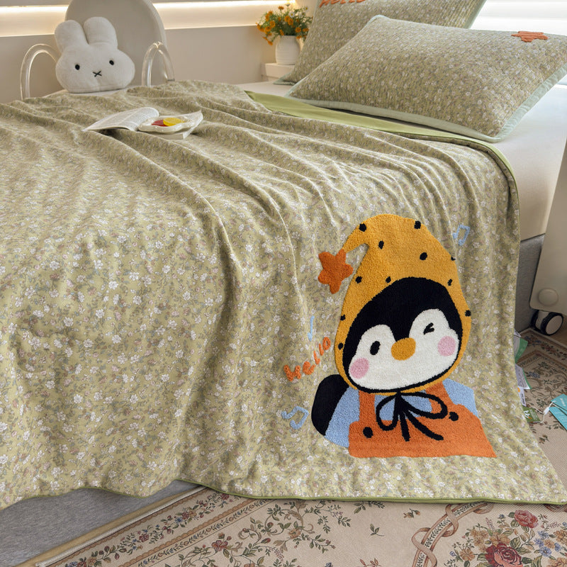 Women Cozy Bedspread with Playful Penguin Design Bowlift