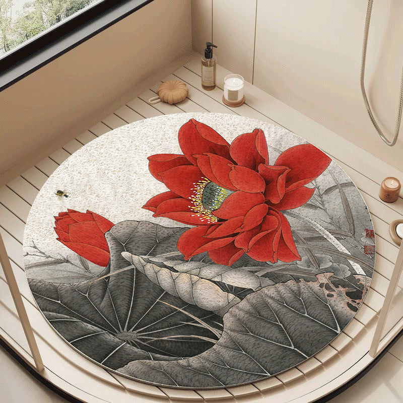 Floral Design Circular Bath Mat Bowlift