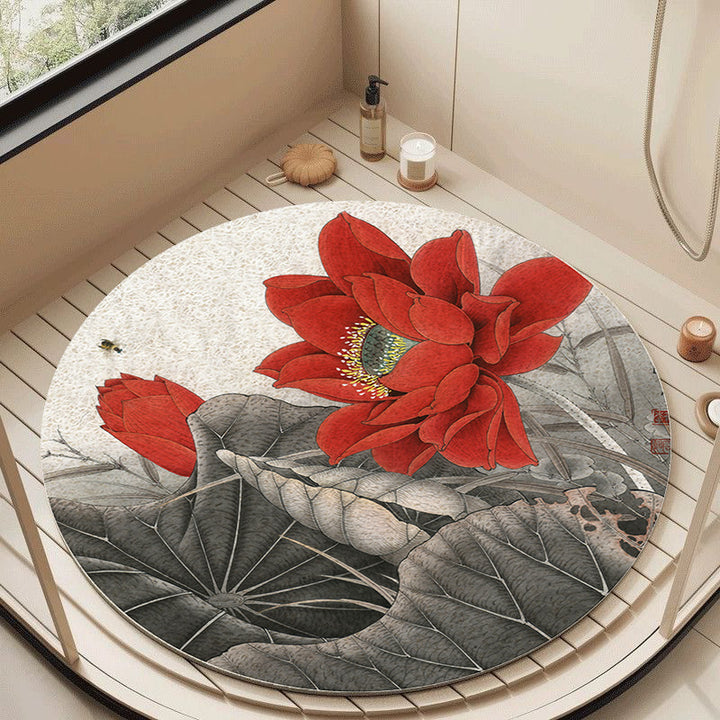 Floral Design Circular Bath Mat Bowlift