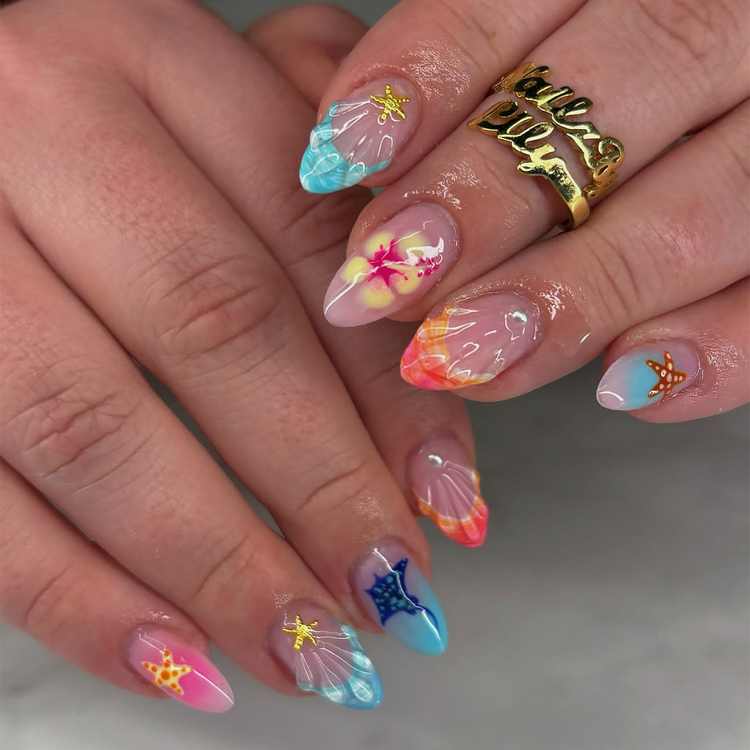 Artistic Ocean-Inspired Press-On Nail Art Set Bowlift