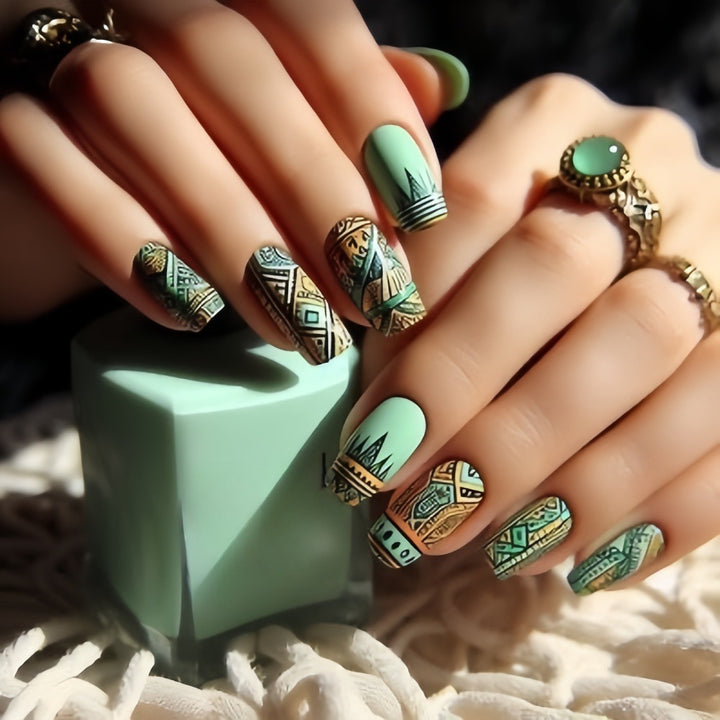 Artificial nails with creative ethnic design Bowlift