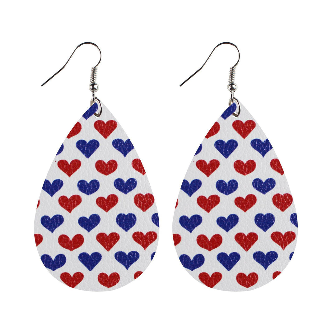 Women's nan teardrop-shaped faux leather earrings with star and stripe print Bowlift