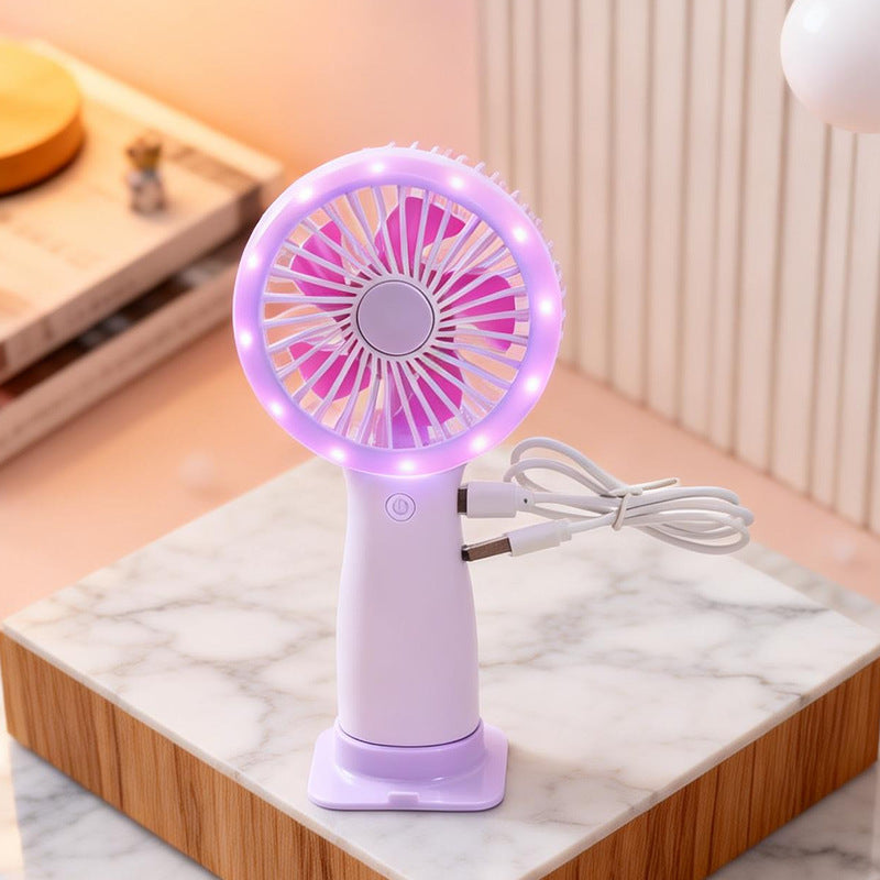 Women Portable Hand Fan with LED Light and USB Connection Bowlift